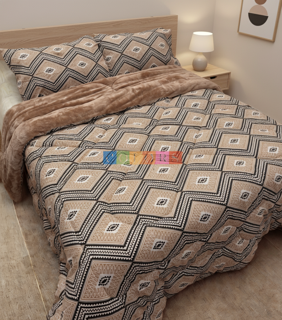 Dual-Faced Fur X Cotton Quilt Set ( Model 15 )