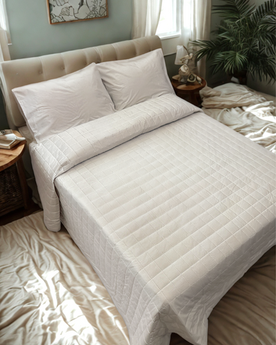 Premium Berkal Cotton Squares Capitone Coverlet Set