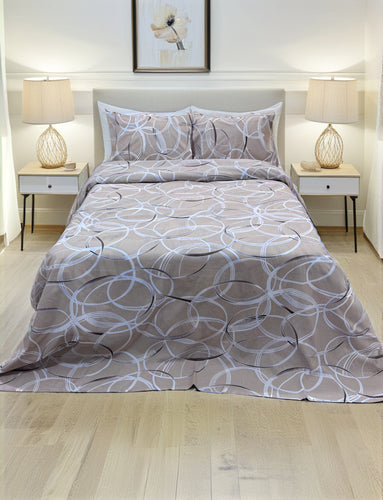 Beige Circles Printed Bedsheet Set (Pure Ranforce Cotton)