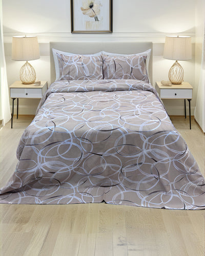 Beige Circles Printed Bedsheet Set (Pure Ranforce Cotton)