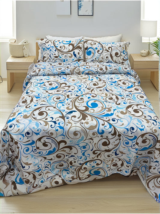 Blue X Beige Printed Bedsheet Set (Pure Ranforce Cotton)