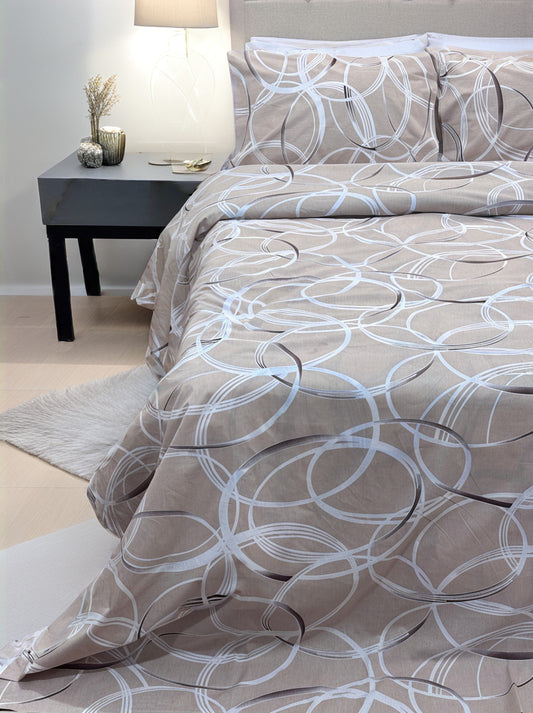 Beige Circles Printed Bedsheet Set (Pure Ranforce Cotton)