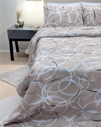 Beige Circles Printed Bedsheet Set (Pure Ranforce Cotton)
