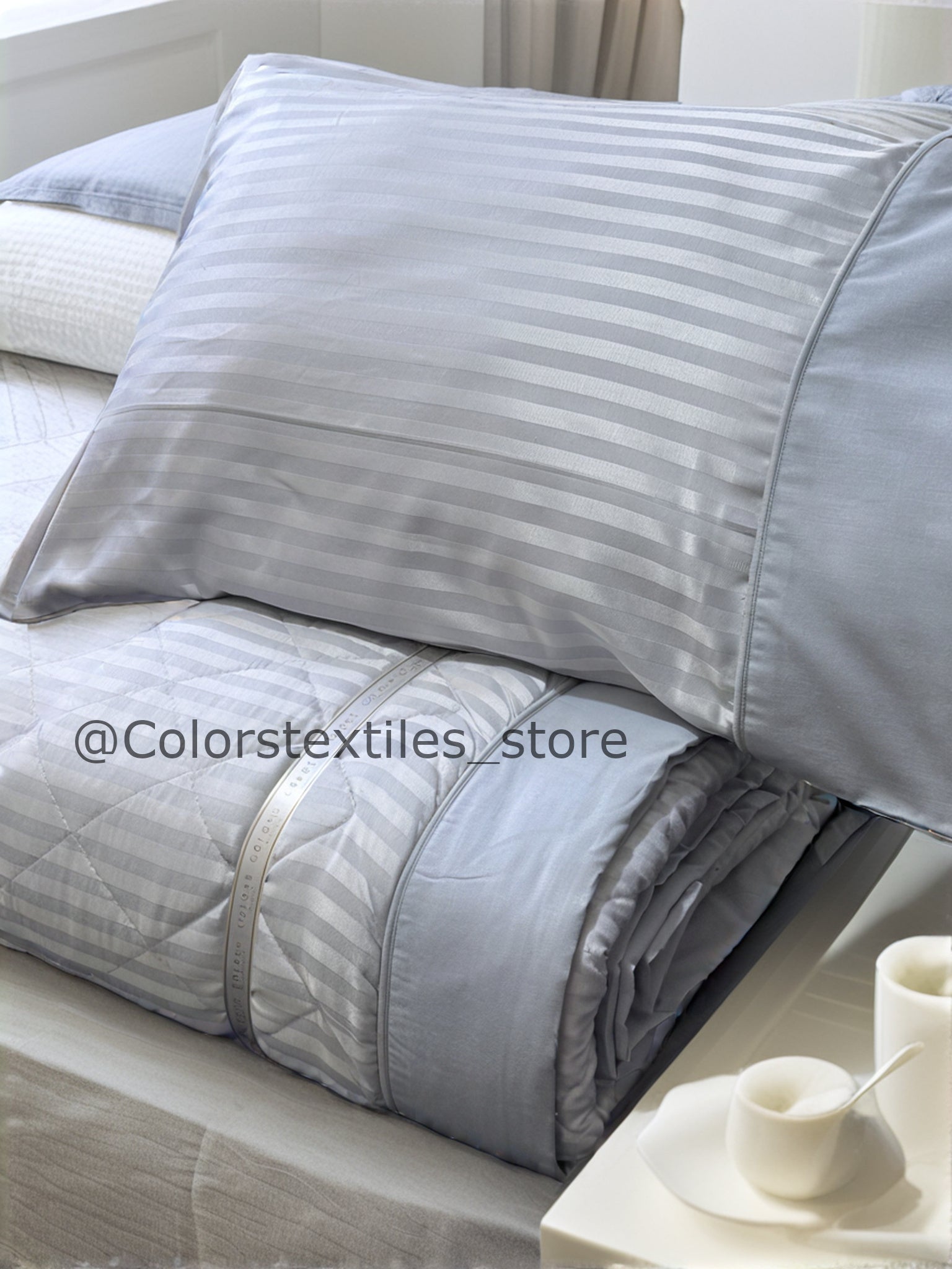 Grey Striped Coverlet Set (Pure Soft Cotton).