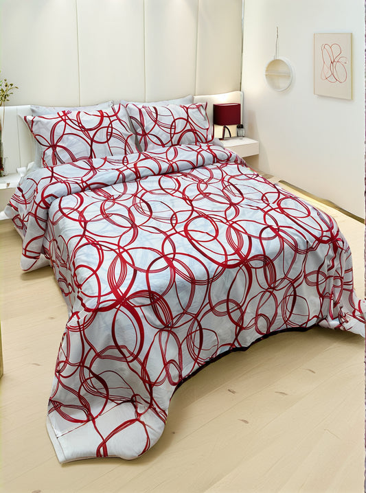 Red Circles Printed Bedsheet Set (Pure Ranforce Cotton)