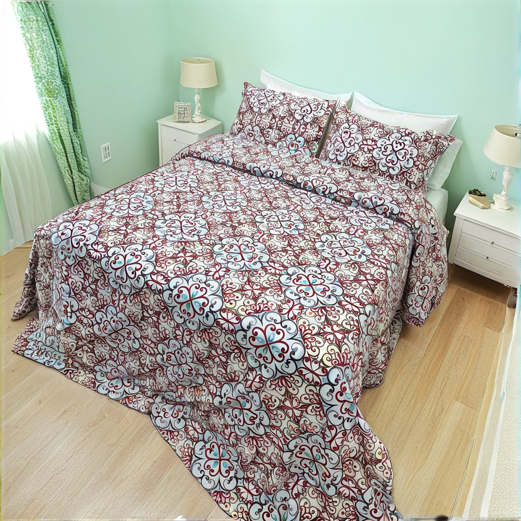 Red Printed Bedsheet Set (Pure Ranforce Cotton)