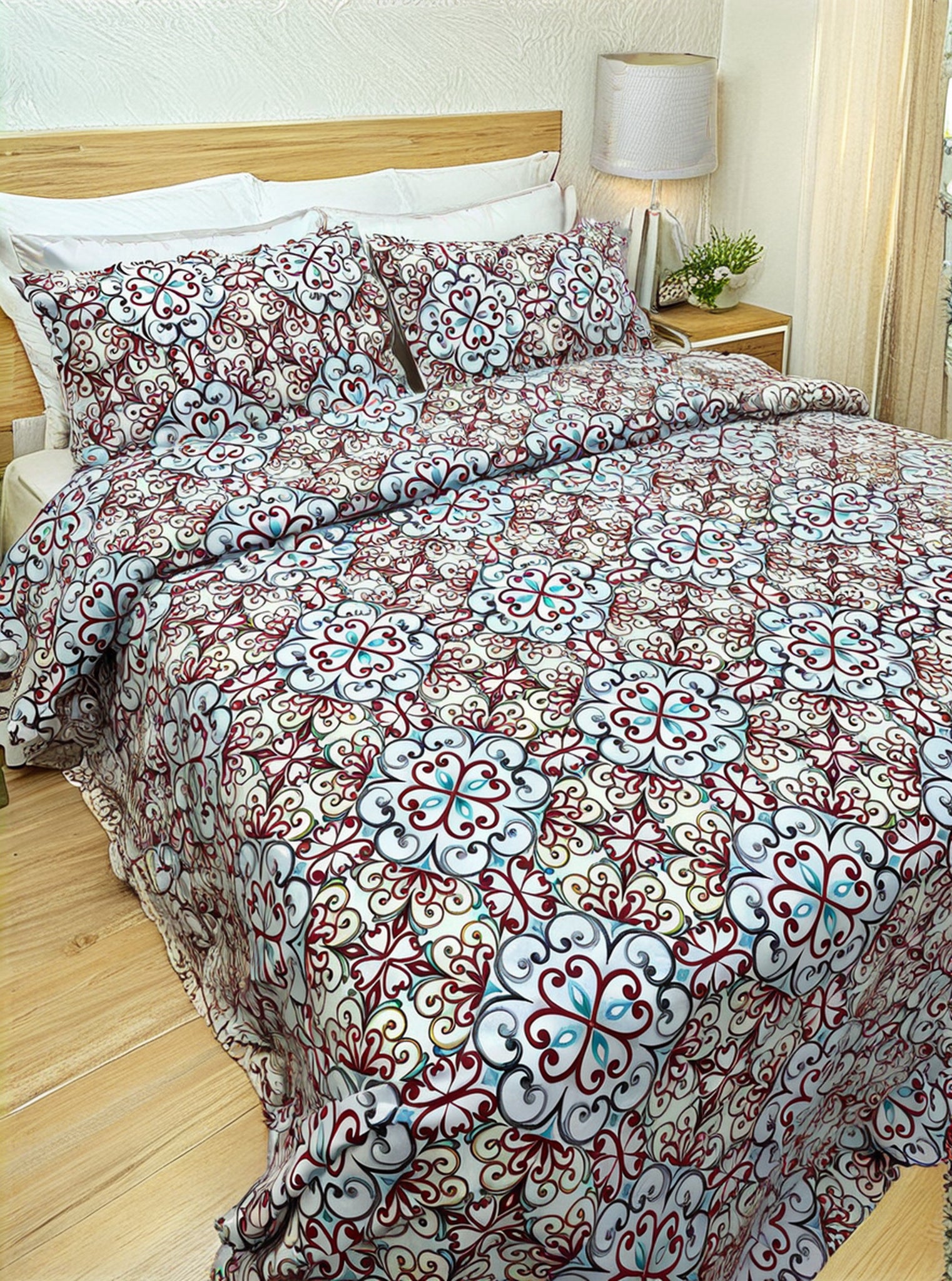 Red Printed Bedsheet Set (Pure Ranforce Cotton)