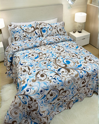 Blue X Beige Printed Bedsheet Set (Pure Ranforce Cotton)
