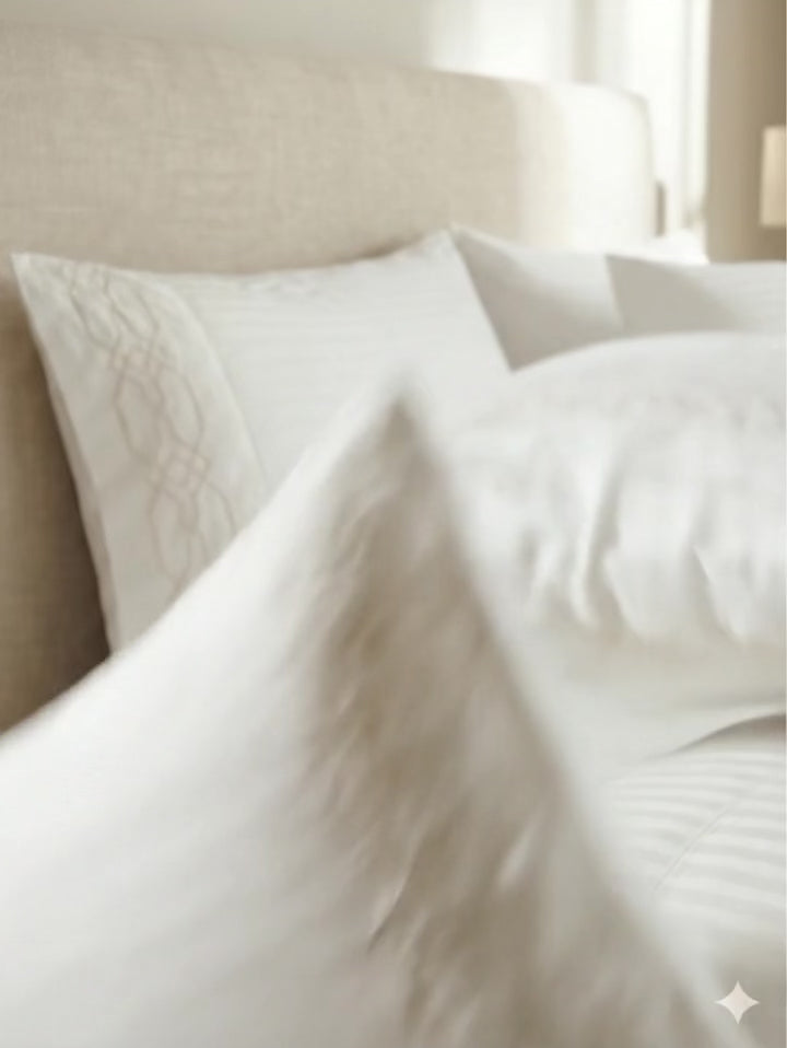 Embroidered Hotel-Style Striped Bed Sheet Set - Pure Cotton