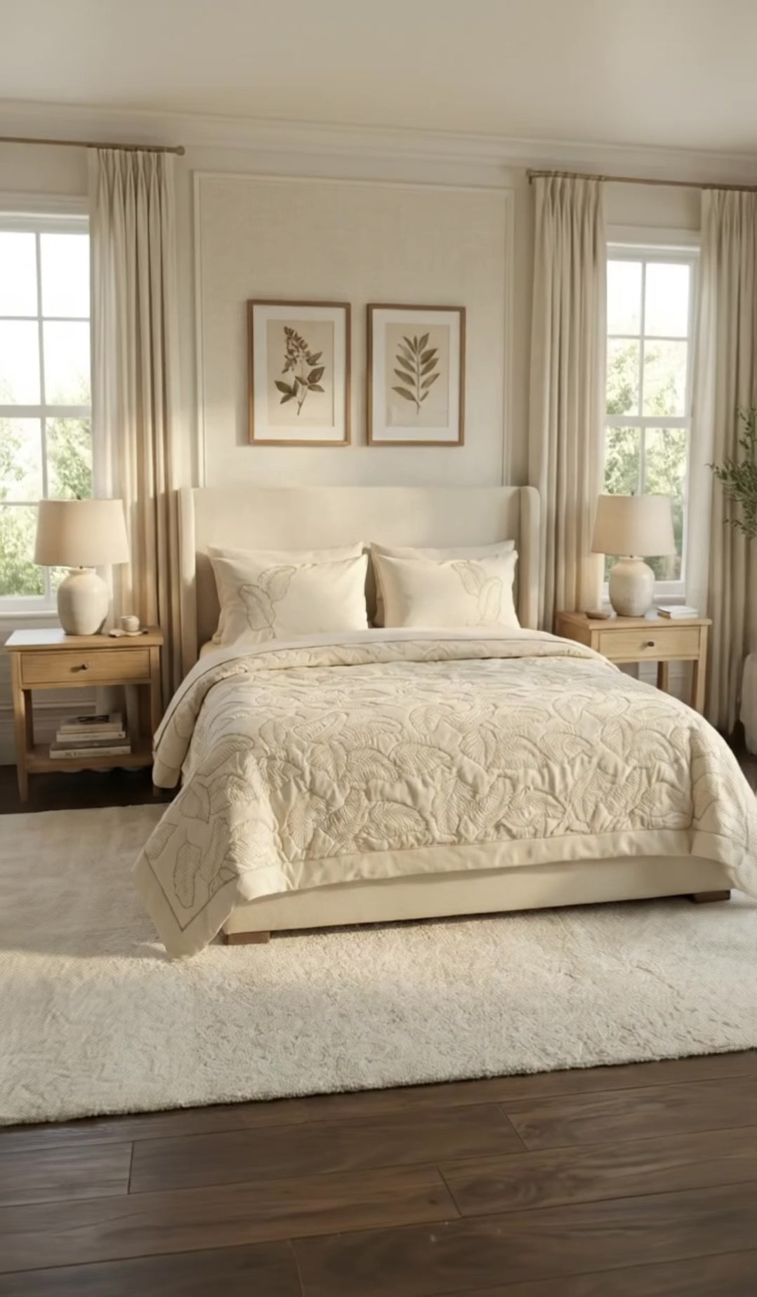 Feather-Shaped Embroidered Coverlet Set